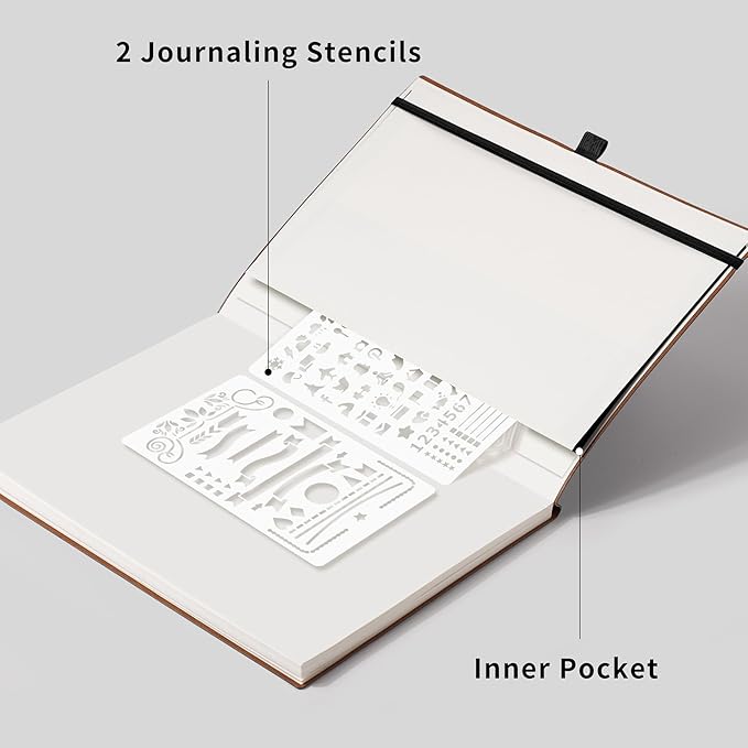RETTACY Dotted Journal Notebook, 96 Pages, A4 Large Size (8.5'' x 11''), Leather Softcover, 100 GSM Thick Paper, for Journaling, Planning, Tracking (Black)