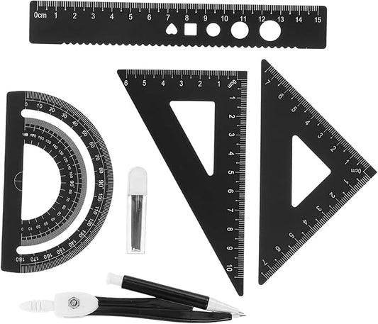 Metal Triangle Ruler Protractor Set Drafting Ruler Math Slide Rules Kit Aluminum Compass for School Projects