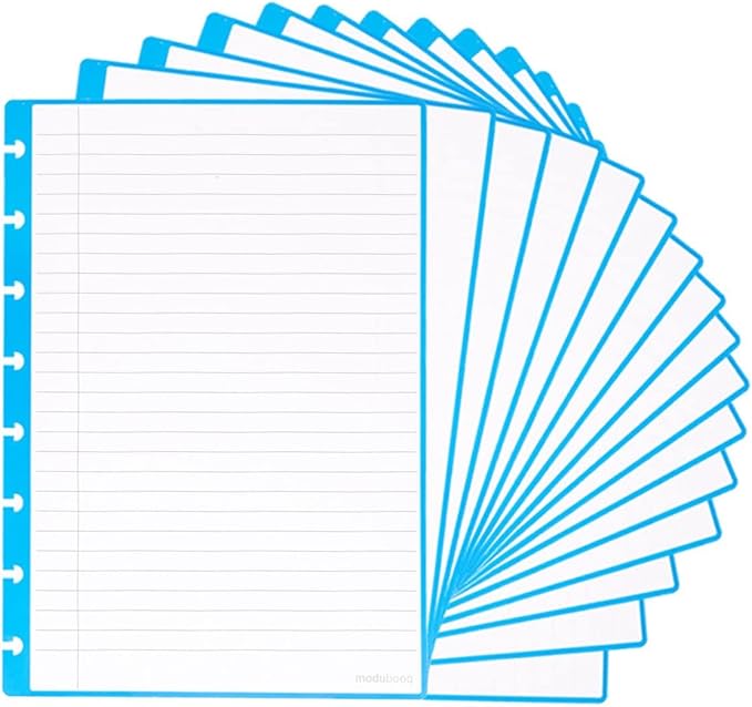 MODUBOOQ - 32 blue lined reusable duratech3 discbound pages - inserts with lines for smart notebook - A5