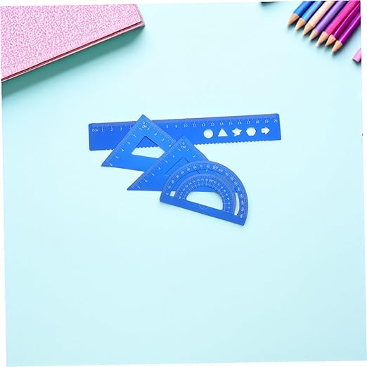 Healifty 8pcs Metal Geometry Ruler Set with Protractor Triangle Straight Ruler Precise Math Drafting Tools Kit for School Office Portable Storage Box Clear Scale Markings for Accurate
