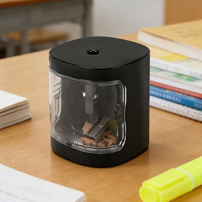 Fockety Electric Pencil Sharpener, Automatic Battery Operated with for 6-8mm Pencils School Office Home Art Supplies Portable Transparent Shavings Container