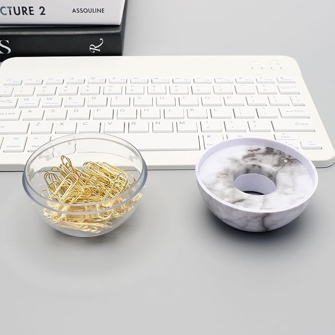 NatSumeBasics Marble Paper Clip Holder Magnetic Cute Paper Clips Dispenser with 100 Gold Paperclips for Desk Organizer Accessories Supplies (Marble)