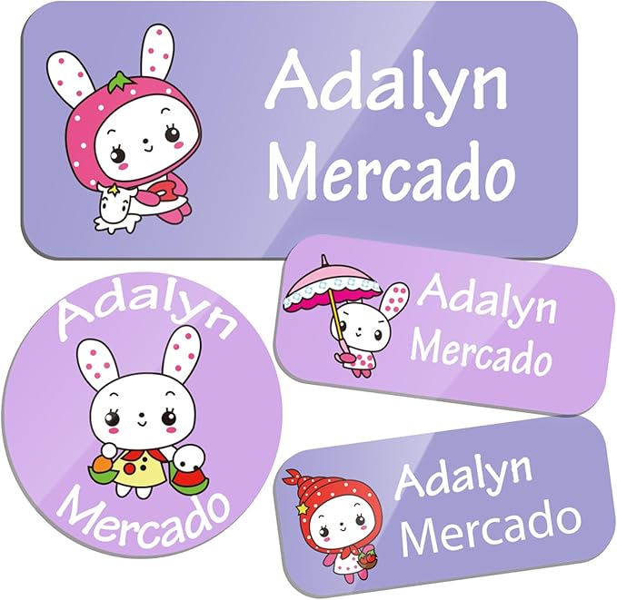 Custom Personalized Name Labels for Kids-(200-1000Labels) Waterproof Name Stickers Tags for School&Daycare,Clothing Tags,Washable&Durable Labels for Lunch Boxes, Bottles,Toys&GEA (Rabbit)