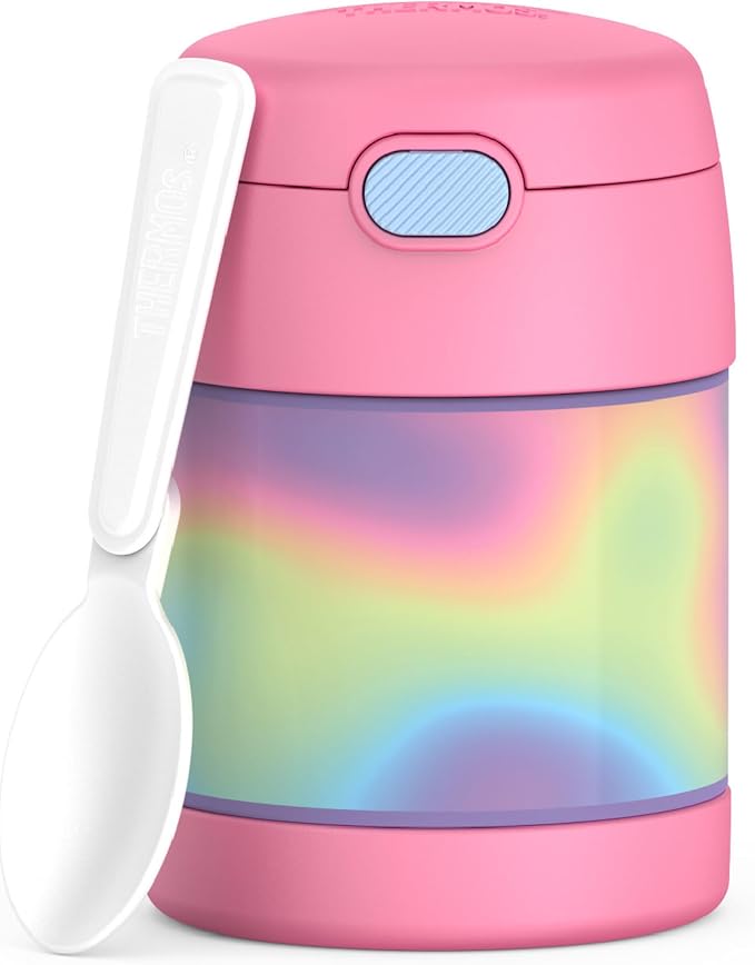 THERMOS FUNTAINER Insulated Food Jar, 10 Ounce, Kid Friendly Food Jar with Foldable Spoon, Rainbow Cloud