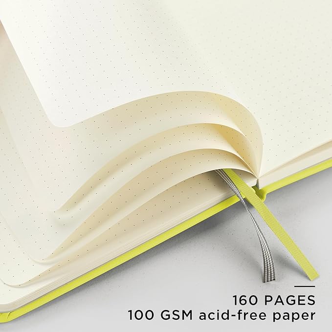 &And Per Se Dotted Journal Notebook, A5 Hardcover Leather Dotted Journal, 160 Pages 100gsm Thick Dot Grid Paper, 3 Sheets of Stickers Included - 5.7'' x 8'' (Emerald)