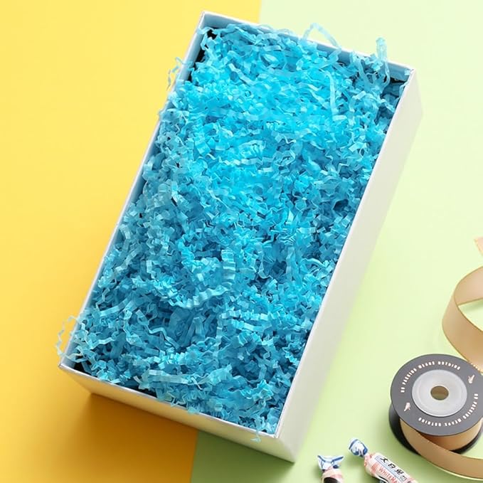 Crinkle Cut Paper Shred Filler, Raffia Paper Shredded Paper Stuffing for Gifts Wrapping Baskets Box Filling Easter Party Supply (Blue)