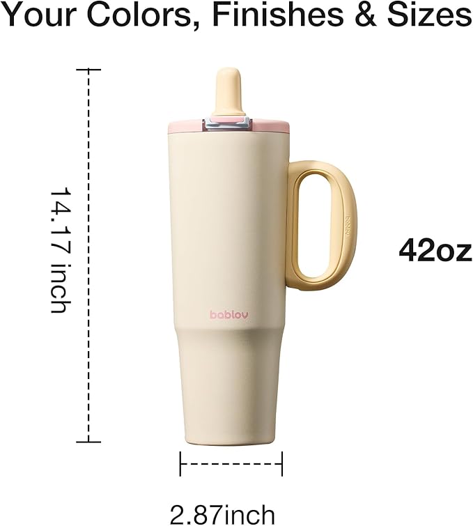 BABLOV 316L Stainless Steel Tumbler with Lid and Straw，40 oz Insulated Coffee Tumbler with Handle for Tea,Cold Hot Beverages at Home Office or on the Go Travel Mugs