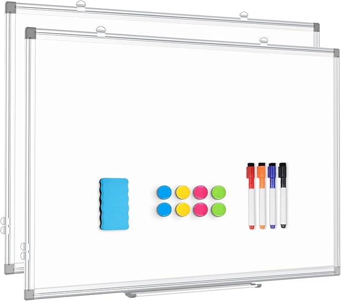 2 Pack Double Sided Magnetic White Board, 36"x24" Dry Erase Whiteboard for Wall with Aluminum Frame Presentation Board for School, Office and Home