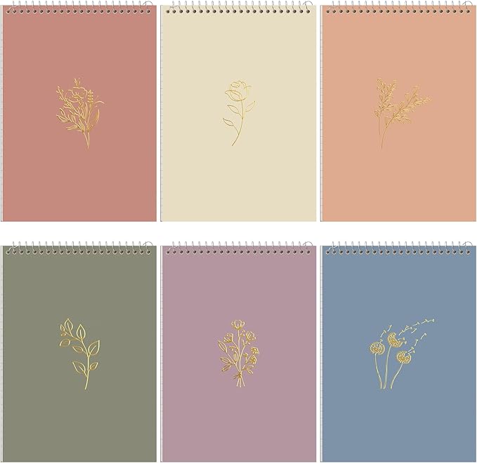 Resurhang 6 Pack 8.5 x 11'' Top Bound Office Steno Book Wide Ruled Double Sided Spiral Notebooks Reliable White Paper 70 Sheets/Pad Pastel Colors Covers for Writing School Notes(Hot Stamping)