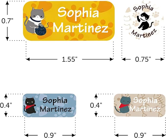 Waterproof Custom Name Stickers (135 Labels) - Personalized Daycare Labels for Clothing, Water Bottles, Lunch Boxes & School Supplies - Ideal for Camp & Daycare - No-Iron (Purr-FECT Kittenss)