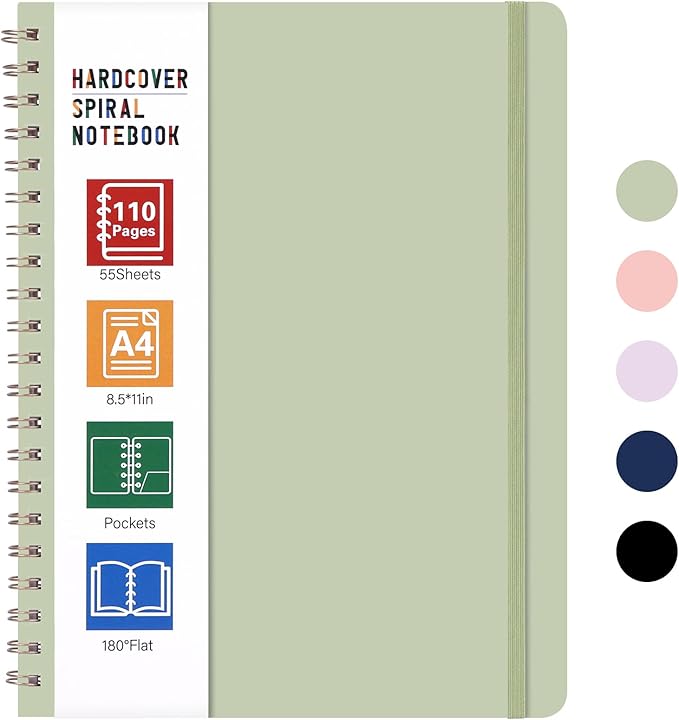 LABUK Spiral Notebook 8.5 x 11, A4 Hardcover Notebooks for Women, 55 Sheets 110 Pages Large Journal for Work, School, (Green)