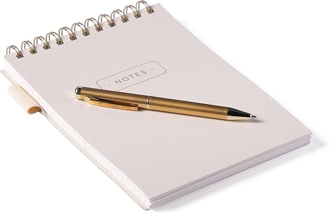 Eccolo Lined Top Spiral Notebook, Flexi-Cover Steno Pad with Pen Included (240 Perforated Pages), "Notes" A5 Notepad Ideal for Note Taking in School, College or Work (Cream, 6x8.5 Inches)