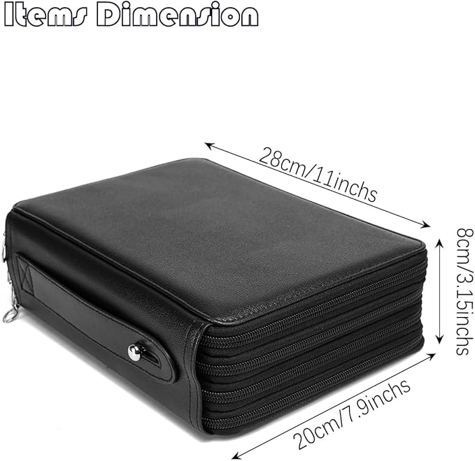 YOUNGCOL 200 Slots Colored Pencil Case - Deluxe PU Leather Pencil Organizer Holder With Zipper Closure Large Pencil Box for Colored Pencils Watercolor Pencils (Black, 200 Slots)