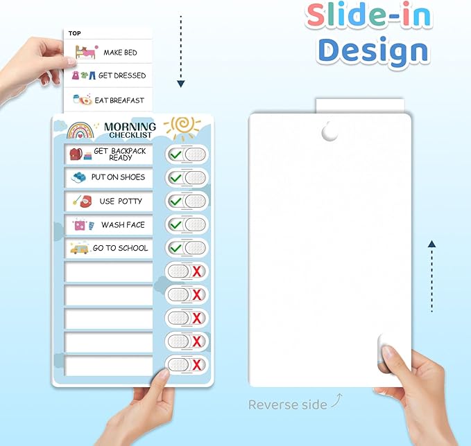 2 in 1 Bedtime/Morning Routine Chart for Kids Toddlers, Magnetic Chore Chart for Kids, Cute Visual Schedule for Kids Schedule Board for Home, Kids Checklist to Do List ADHD Tools for Kids