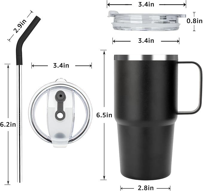 Sursip Insulated Coffee Mug with Handle and Lid, 24 oz Double Wall Vacuum Travel Thermal Coffee Tumbler with Straw for Home, Office Stainless Steel Coffee Cup - Leak proof (Olive Green-1 Pack)