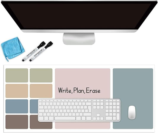 Dry Erase Desk Mat, Large Mouse Pad, Erasable Writing White Board for Making Plans, Self Adhesive Desktop Protector with 2 Wet Erase Markers & 1 Eraser for Home Office School 36"x16" (Boho)