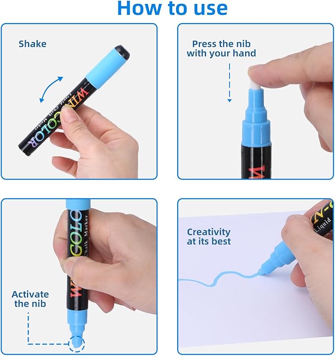 Liquid Chalk Markers Erasable,8 Colours Window Markers,6mm Reversible Tip,Zero Dust,Chalk Markers for Blackboards,Glass,Cars,Restaurant Menu