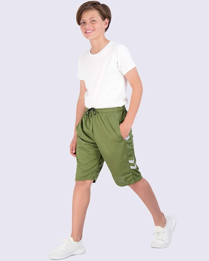 Real Essentials 5 Pack: Boys' Mesh Basketball Athletic Shorts with Pockets – Teen Kids Youth Quick Dry Soccer Running Gym