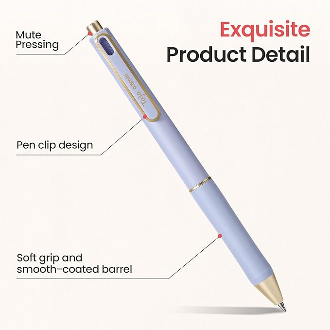 Taja Gel Pens, 6 Pcs Quick Dry Black Gel Ink Pens, 0.5mm Fine Point Smooth Writing Pens for Journaling and Note Taking, Cute Aesthetic Pens for Women & Men-Purple