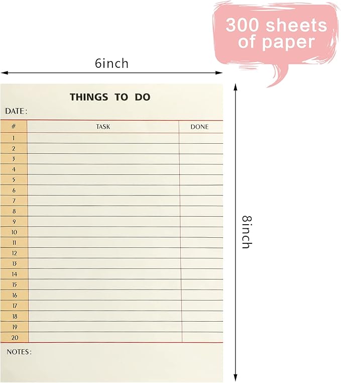 Spakon 300 Sheets Daily to Do List Notepad Notebook Library Card to Do Planner Checklist Memo Writing Pad Schedule Reminder Office Homework Planner for Task, 6" x 8(Retro,Beige)