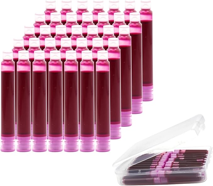 35 Pieces Ink Cartridges for Fountain Pen with Storage Box, 3.4 mm Bore Diameter, Dark pink