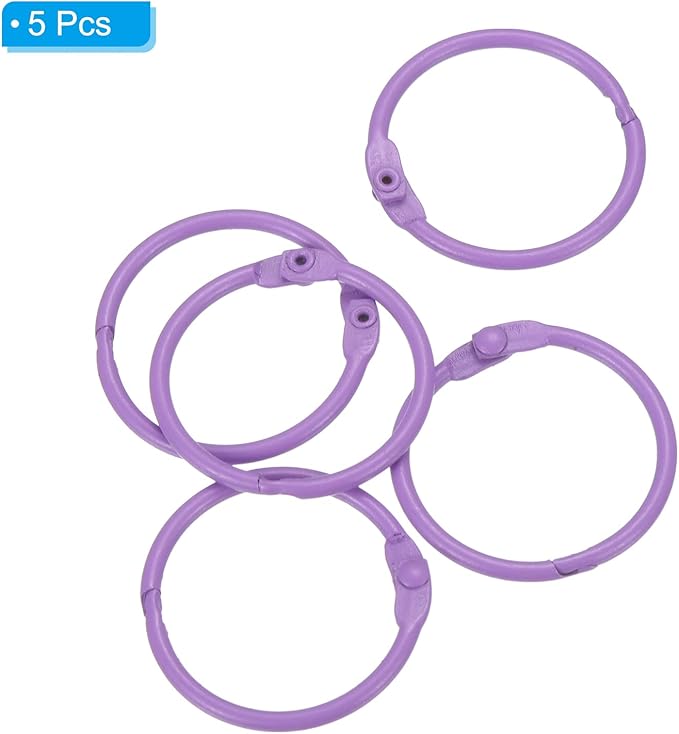 PATIKIL Loose Leaf Binder Rings 1 Inch, 5 Pack Metal Flash Card Book Binding Rings for Key Chain Index Card Scrapbooks, Purple