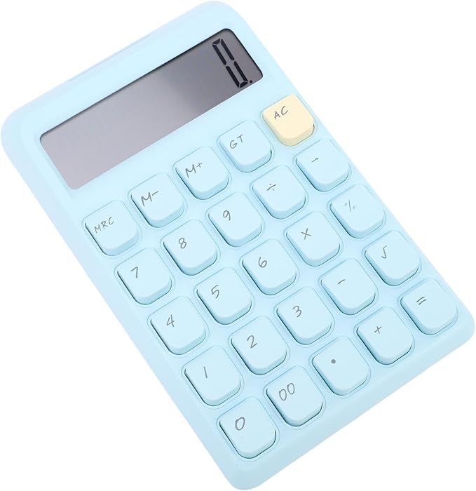 Focket 12 Digit Calculator, Solar Powered Large Display Calculator, Compact with High Sensitivity Mechanical Keys for School Office Home Use (Blue)