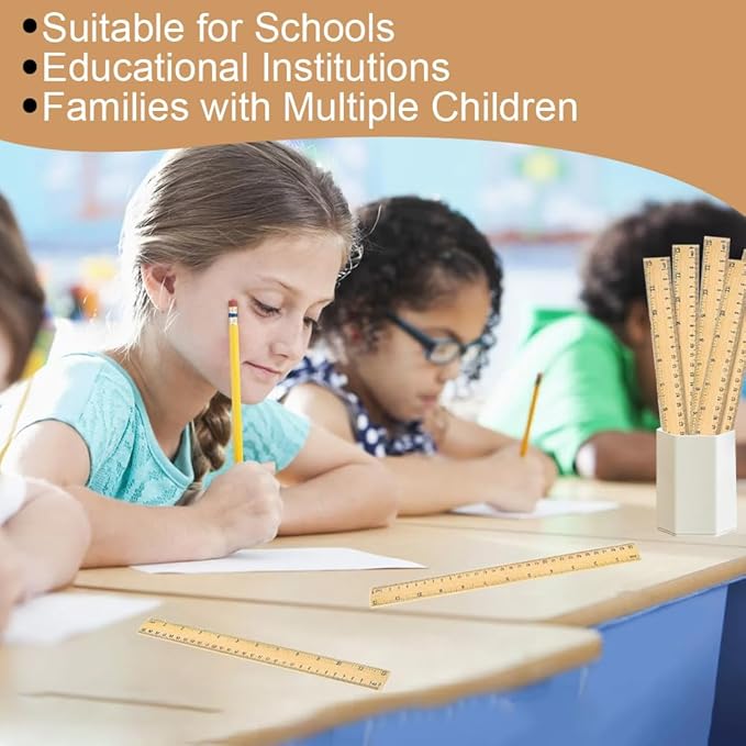 Wooden Ruler 12 Inch, 20 Pack Wooden Rulers Bulk for Classroom, Wood Measuring Ruler for Students, Teachers, School