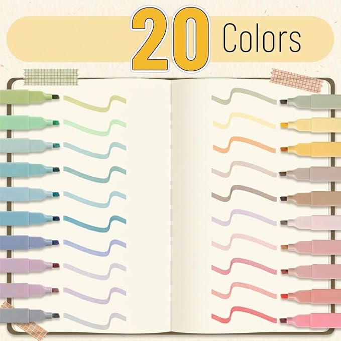 Mr. Pen- Aesthetic Highlighters No Bleed, 20 Pack, Pastel Colors, Chisel Tip, Cute Highlighters Assorted Colors for Journaling, Highlighting, Underlining, Fast Dry, Back to School Supplies