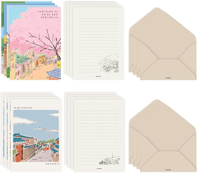 Monolike Seoul Letter Paper and Envelopes Set - 8Type, 32 Letter Paper + 16 Envelopes