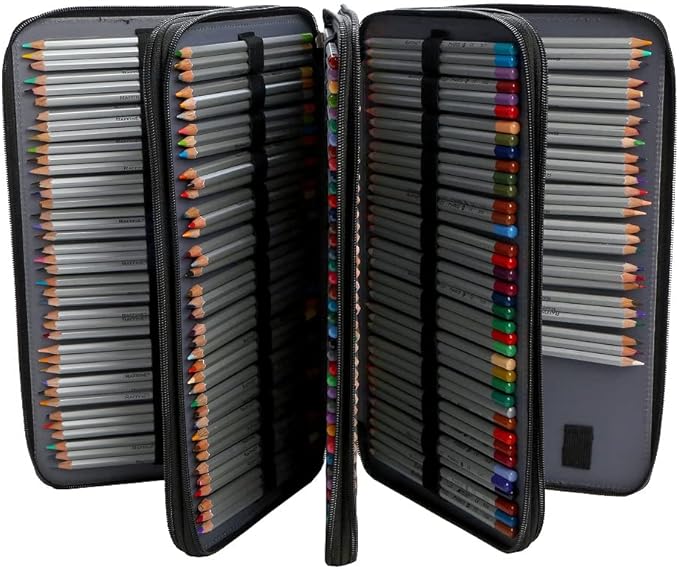 Portable Colored case Organizer 103 Larger individual slots hold 300 pcs Pencils with Printing Pattern for Watercolor Pens or Markers, Pencil Case Organizer for Artist