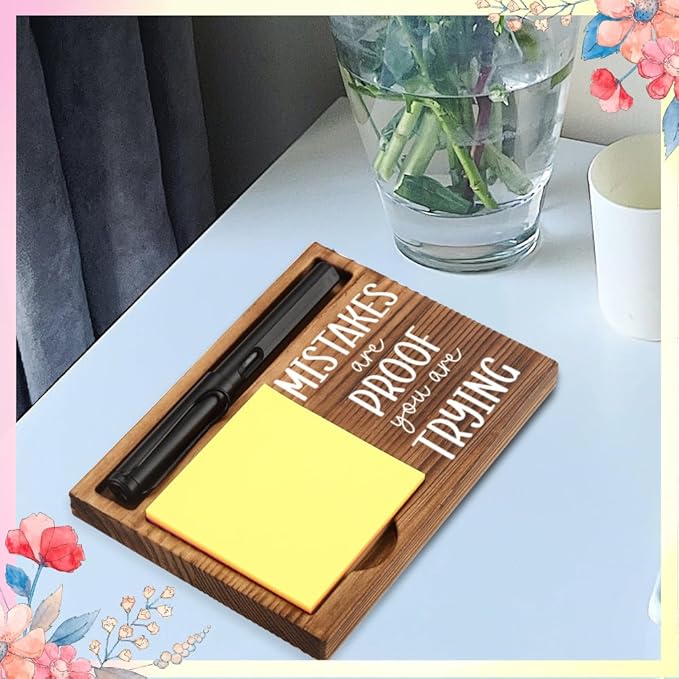 FOUGSTA Mental Health Office Gifts for Women, Psychologist Gift, School Counselor Desk Decor, Office Gifts for Therapy, Wooden Notepad Pen Holder With Appreciation Quotes,16.5 x 12 x 1.5 cm,XXN24