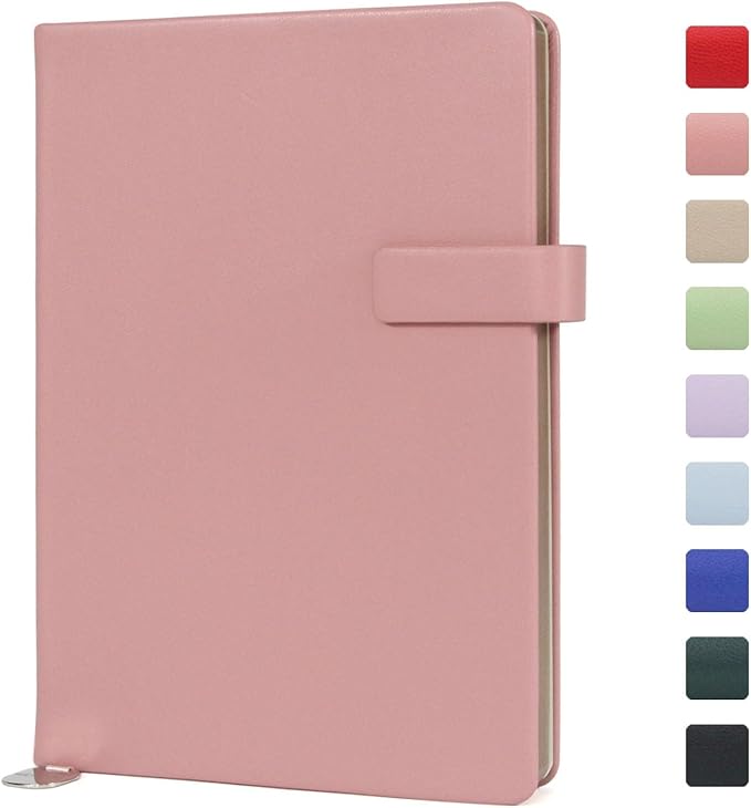 A5 Hard Cover Notebook with Pen Holder, Gold Edges & 180° Lay Flat - Large 5.7x8.4 Lined, Bookmark, Gift Box - Durable Journal for Office, Study, Travel - Writers, Students (Pink)