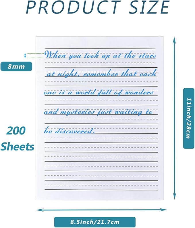 (2 Pack)Handwriting Paper Kindergarten for Kids, Ruled Practice Writing Paper for Kids, Total 200 Sheets, 100gsm White Writng Paper, 8.5 x 11 Inch Writing Paper with Lines, Kindergarten Writing Paper