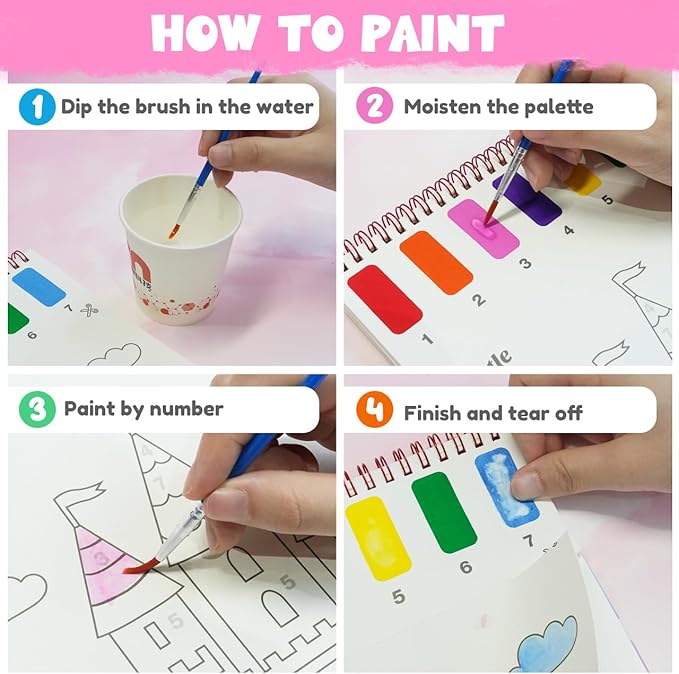 ZMLM Paint with Water Coloring Books for Toddlers, Mess Free Watercolor Painting Sets Activity for Kids Arts Crafts Gift Toy for Boy Girl Ages 4 5 6 7 8 Christmas Stocking Stuffers Birthday (Princess)