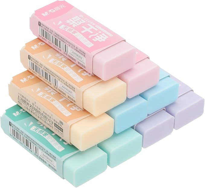 M&G 10 Pack Erasers, Pencil Erasers Large Eraser Colored Cute Soft Block Easy to Clean Durable Bulk for Sketching Drawing Artists Teacher Color Pencils Carving Stamps, 5 Pastel Colors