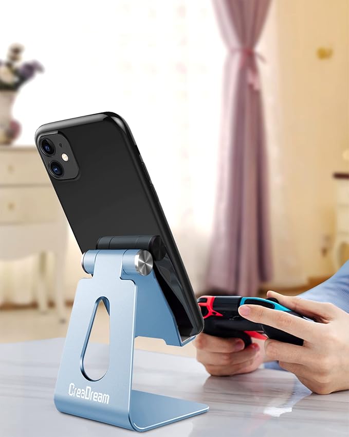 CreaDream Adjustable Cell Phone Stand, Phone Stand, Cradle, Dock, Holder, Aluminum Desktop Stand Compatible with Phone 13 12 Pro Max Charging, Accessories Desk, All Mobile Phones, Sierra Blue