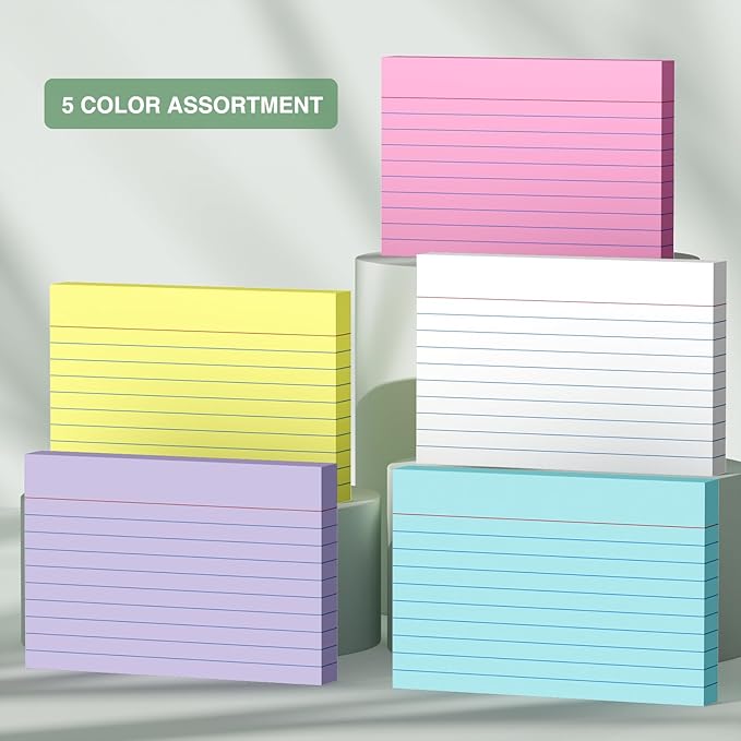 200 Count Colored Index Cards 4x6 Inch, Flash Cards (40 Sheets Each), Note Taking for Students, Teachers, Professionals, Study Note Cards for Office Home School