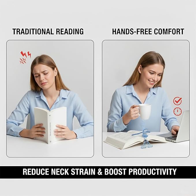2 PCS Portable Book Page Holder Clip, Transparent Blue, Hands-Free Reading Stand with 12 Degree Ergonomic Scientific Rack for Students, Teachers & Clerks