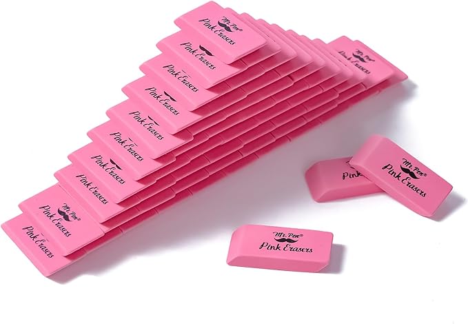 Mr. Pen- Pink Pencil Eraser Bulk, 60 Pack