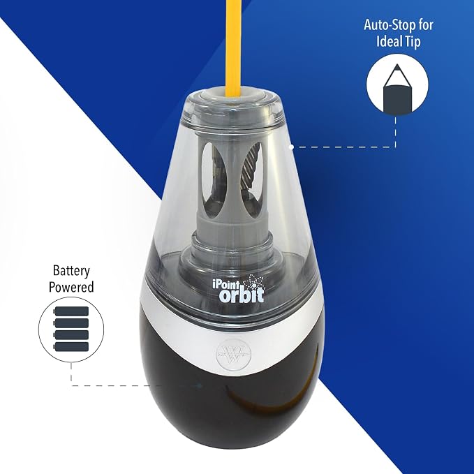 Westcott 16244 iPoint Orbit Battery-Powered Pencil Sharpener for Home and Office, Black