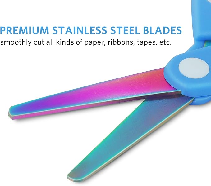 Asdirne Left Handed Kids Scissors, Safety Children Titanium Coating Scissors, Craft Scissors with Blunt Tip Stainless Steel Blades and Soft Grip, Great for Home and School,13.5cm, 3 Pack