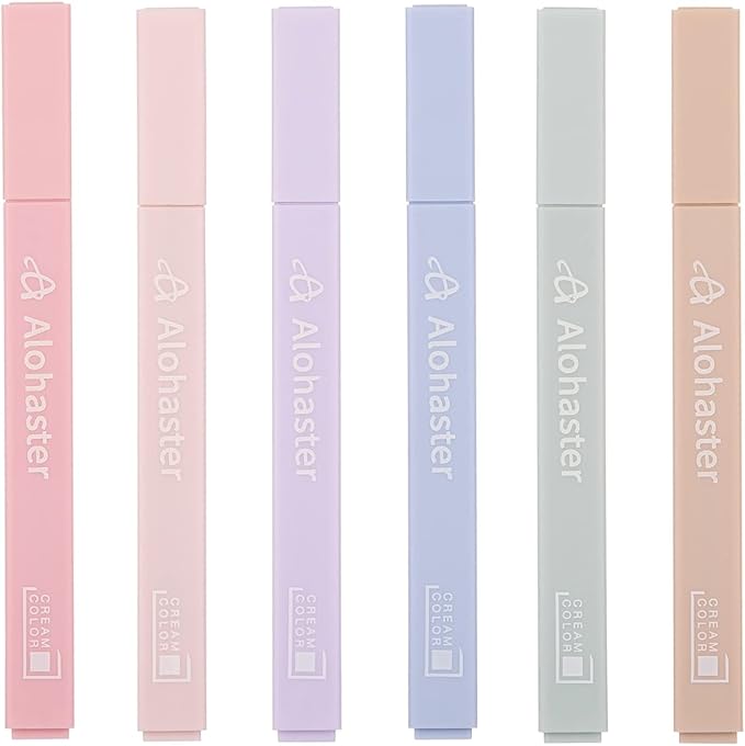 Alohaster HPSIZEE Aesthetic Cute Highlighters Mild Assorted Colors With Soft Chisel Tip, No Bleed Dry Fast Easy to Hold, for Journal Bible Planner Notes School Office Supplies, 6 Pack - Happiness