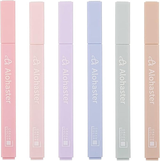 Alohaster HPSIZEE Aesthetic Cute Highlighters Mild Assorted Colors With Soft Chisel Tip, No Bleed Dry Fast Easy to Hold, for Journal Bible Planner Notes School Office Supplies, 6 Pack - Happiness