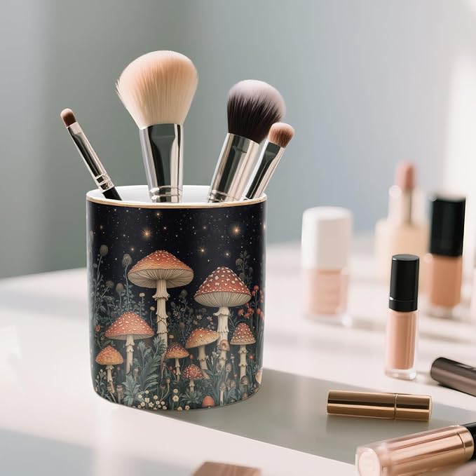 Cute Pen Pencil Holder for Desk, Durable Ceramic Organizer Decor for Room, Office, Classroom, Mushroom Pattern