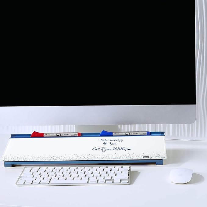 Quartet Glass Dry Erase White Board 18"W x 6"H, Compact Desktop Whiteboard with Storage Drawer, Dotted (GDP186D)