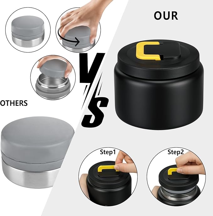 JXXM 8 Oz Thermo Food Jar for Hot & Cold Food for Kids, Insulated Lunch Containers Hot Food Jar,Leak-Proof Vacuum Stainless Steel Wide Mouth Lunch Soup Thermo for School (Black-Pure)