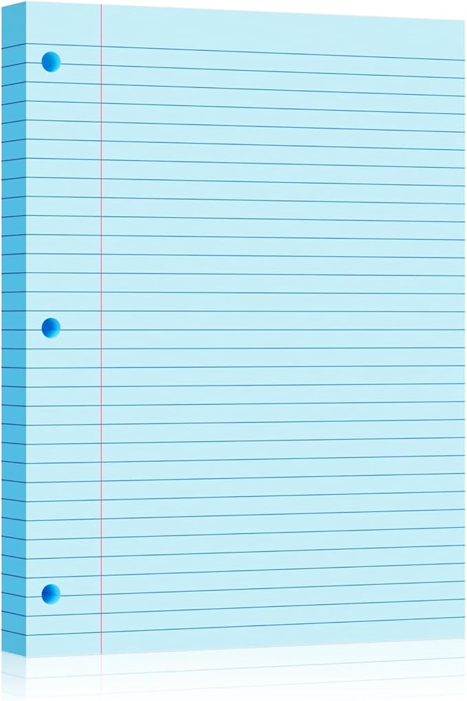 Blue Loose Leaf Paper 100 Sheets 8" x 10.5" Filler Paper, College Ruled 3-Hole Punched, Notebook Paper for 3-Ring Binders Notepad Writing Note Pads To-Do Lists for Office & School Supplies