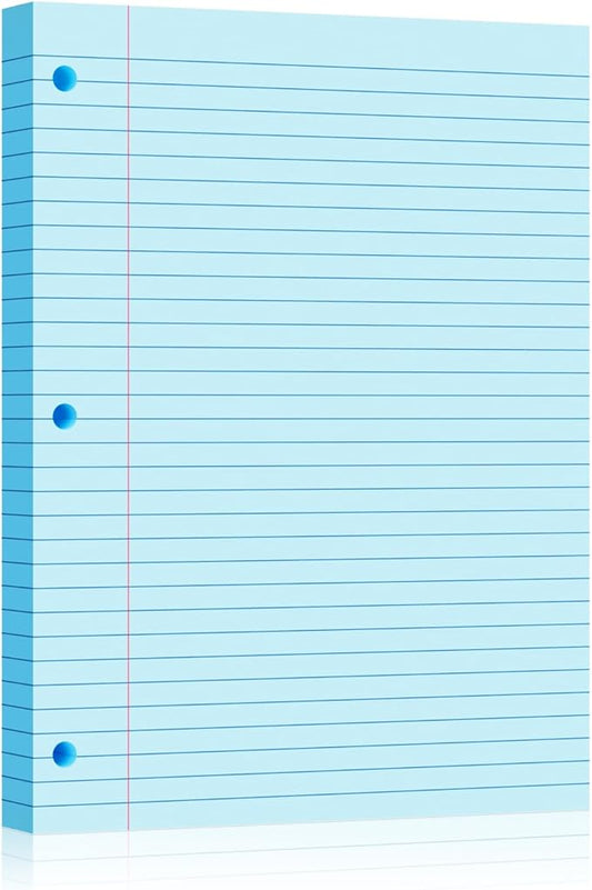 Blue Loose Leaf Paper 100 Sheets 8" x 10.5" Filler Paper, College Ruled 3-Hole Punched, Notebook Paper for 3-Ring Binders Notepad Writing Note Pads To-Do Lists for Office & School Supplies