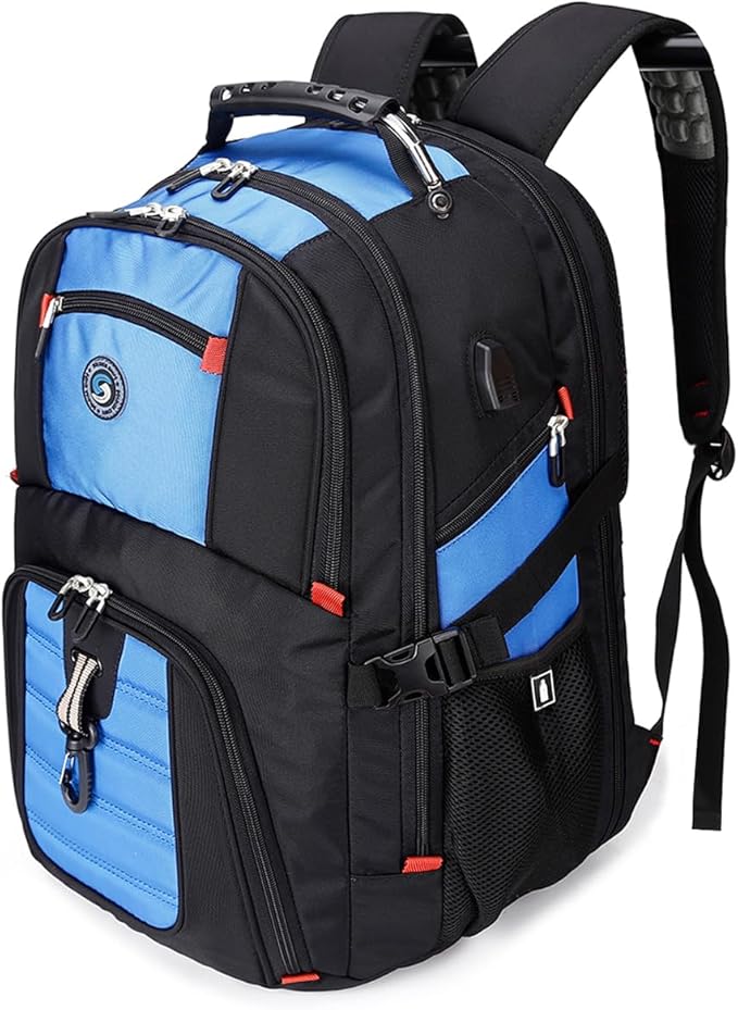 SHRRADOO Extra Large 50L Travel Laptop Backpack with combination lock, College Backpack Airline Approved Business Work Bag Fit 17 Inch Laptops for Men Women,Blue